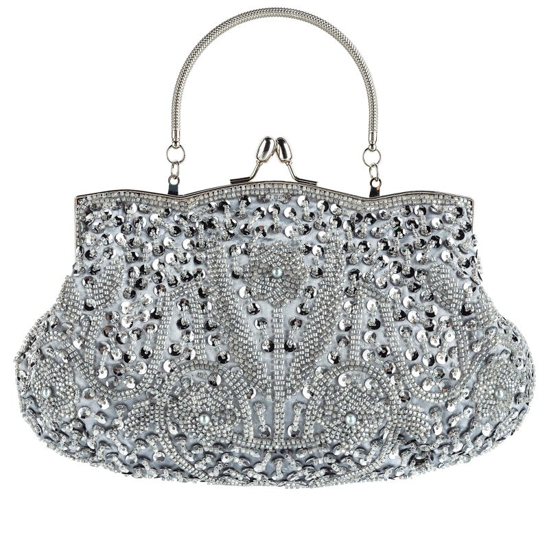 VISTATROY Floral Designer Evening Bag Beaded Sequin Design Vintage Kissing Lock Satin Clutch Purse Bag Wedding Party Clutch - Image 1